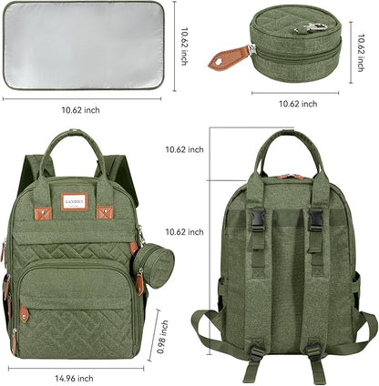LANDICI Diaper Bag Backpack, Multifunction Baby Diaper Bags with Changing Pad, Stroller Straps & Pacifier Case, Travel Essentials Back Pack for Mom Dad Boy Girl, Large Capacity, Waterproof, Army Green