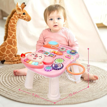 CUTE STONE 2-in-1 Baby Walker for Girls, Toddlers Learning Walker, Early Educational Push Walking Toys with Detachable Activity Center for Infants 12+ Months