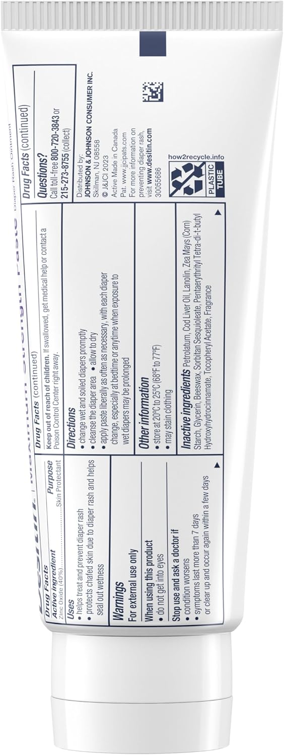 Desitin Maximum Strength Baby Diaper Rash Cream, 40% Zinc Oxide, Hypoallergenic No Added Parabens & Dyes, Protects & Relieves Baby’s Skin for Up to 12 Hours, Prevents Diaper Rash, 4.8 oz Tube