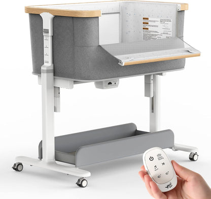 VaVaSoo Electric Rocking Bassinet for Baby Automatic Bedside Sleeper Rocks Itself 3 Speeds Auto Rolling Newborn Cradle 5 Height Adjustable with Music, Wheels, Storage, Dark Grey