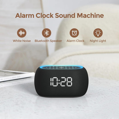 ANJANK White Noise Sound Machine Alarm Clock with Bluetooth Speaker, Hi-Fi Stereo Sound, 21 Soothing Sounds/7 Night Lights, 0-100% Dimmer/Sleep Timer, Soother for Teens Kids Girls, Bedroom, Pink
