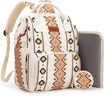 Montana West Wrangler Diaper Bag Backpack Aztec Travel Backpack Purses Western Multi-Function Baby Bags for Mom with Waterproof Insulated Pockets