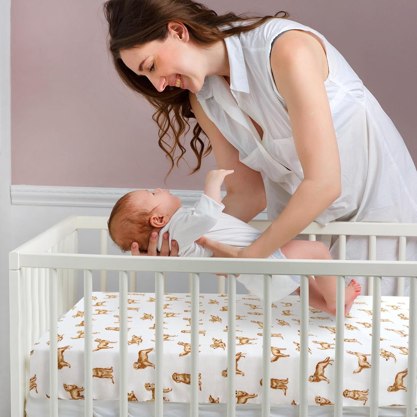 LifeTree Crib Sheets for Baby Unisex - Muslin Fitted Crib Sheets Toddler Bed Sheet, 70% Viscose from Bamboo and 30% Cotton, Fits Mini Crib & Pack and Play Playard, Bear, 26in x 38in