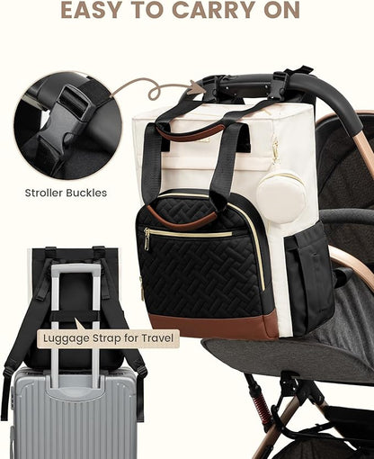 LOVEVOOK Diaper Bag Backpack, Large Capacity Portable Baby Bag with Foldable Diaper Changing Pad, Waterproof Baby Diaper Bags Gift for Mon Dad, Ivory Ebony