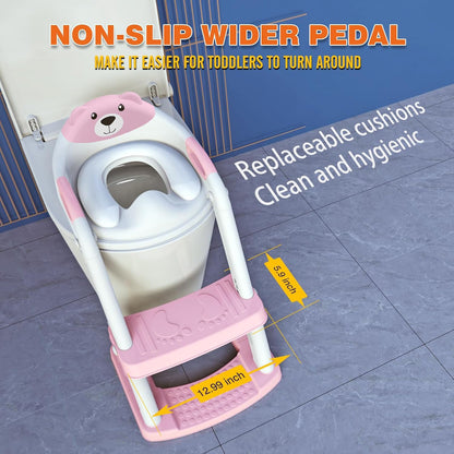 Potty Training Seat, SKYROKU Upgrade Toddler Toilet Seat for Kids Boys Girls, 2 in 1 Potty Training Toilet, Splash Guard Anti-Slip Pad Step Stool,New Sector-Shape Stabilized Base (8899+Grey)
