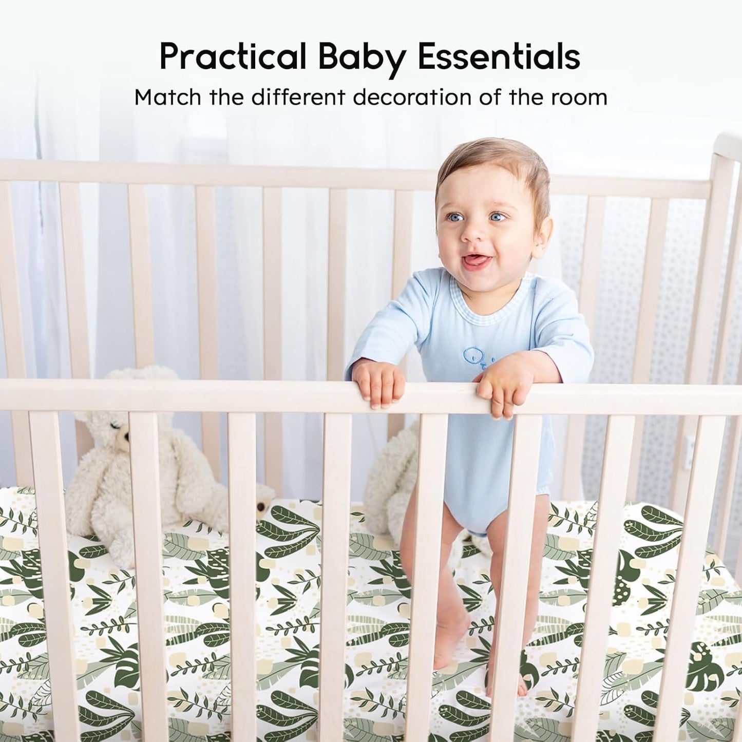 Yoofoss Pack and Play Sheets Fitted, Mini Crib Sheets 2-Pack for Pack N Play Mattress, Stretchy Playard Sheet, Soft and Breathable Green+Giraff
