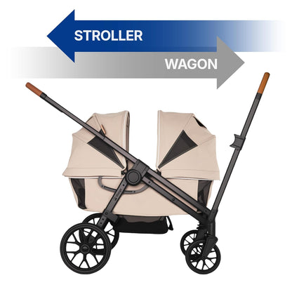 Wagon Stroller for 2 Kids, All-Terrain with Removable UV-Protection Canopy , Adjustable Push/Pull Handle, Snack Tray & Cup Holders, Perfect for Baby and Toddler（Black)