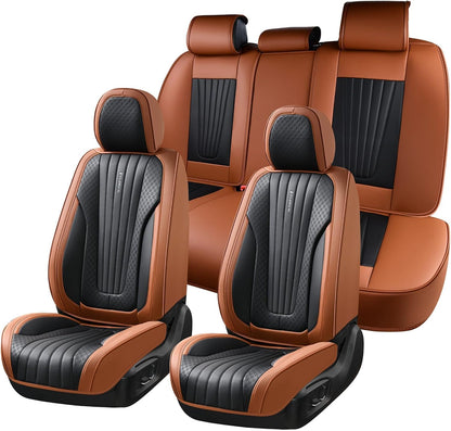 FLORICH Car Seat Covers, Brown Leather Seat Covers for Cars, Faux Nappa Leather Automotive Seat Protectors, Car Seat Cushions Universal Fit for Most Sedans SUVs Trucks - Brown