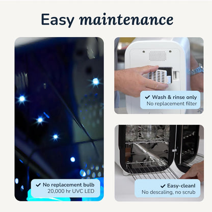 WABI UV LED 3-in-1 Sanitizer & Dryer MINI Box | Disinfect, Dry, & Store Everyday Items, Baby Feeding Gear, and Electronics | Touch Control, LED (No Mercury) | Smart Storage Mode | Fits 4-6 Baby Bottle