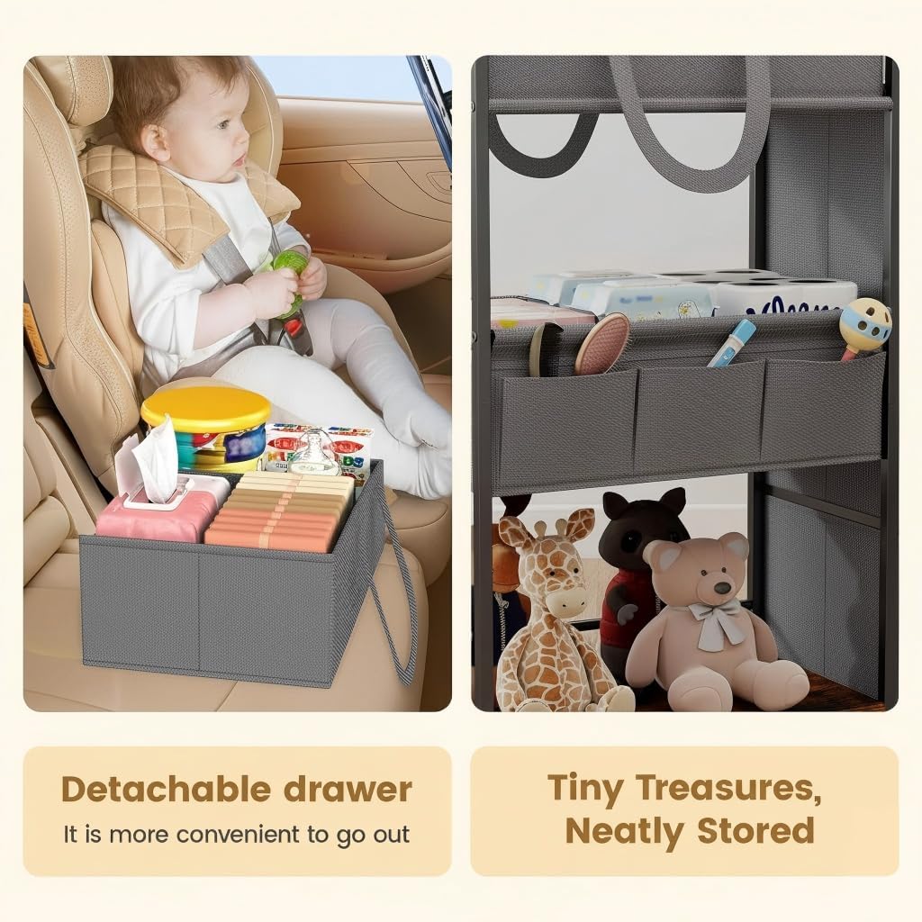 Diaper Caddy Organizer and Storage, 3-Tier Baby Storage Organizers with 2+2 Dividers, Large Capacity Diaper Rolling Cart for Nursery, Diaper Caddy Cart for Crib, Bedroom, Bathroom