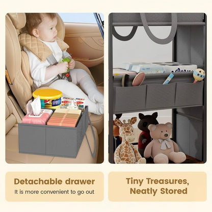 Diaper Caddy Organizer and Storage, 3-Tier Baby Storage Organizers with 2+2 Dividers, Large Capacity Diaper Rolling Cart for Nursery, Diaper Caddy Cart for Crib, Bedroom, Bathroom
