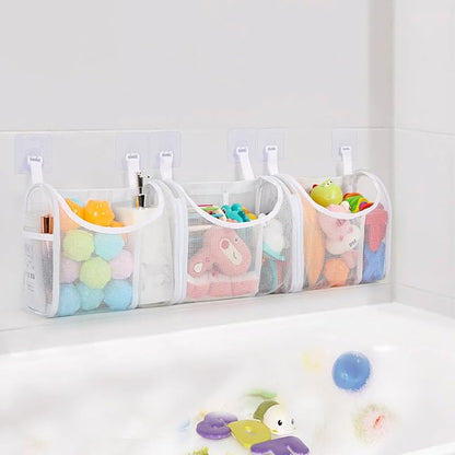 Bath Toy Storage, Detachable 6 Compartments Bath Toy Holder, Large Capacity Bathtub Toy Storage with Built-in Compartments Side Pockets, Mesh Shower Caddy for Sorting Baby Bathroom Toys - White