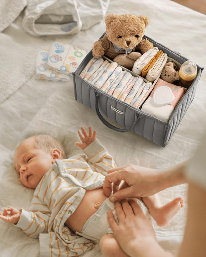 Blissful Diary Baby Diaper Caddy Organizer, Stylish Storage Basket for Newborn Essentials and Diaper Station, Gift for Baby Shower and Registry Must-Have, Mocha Brown