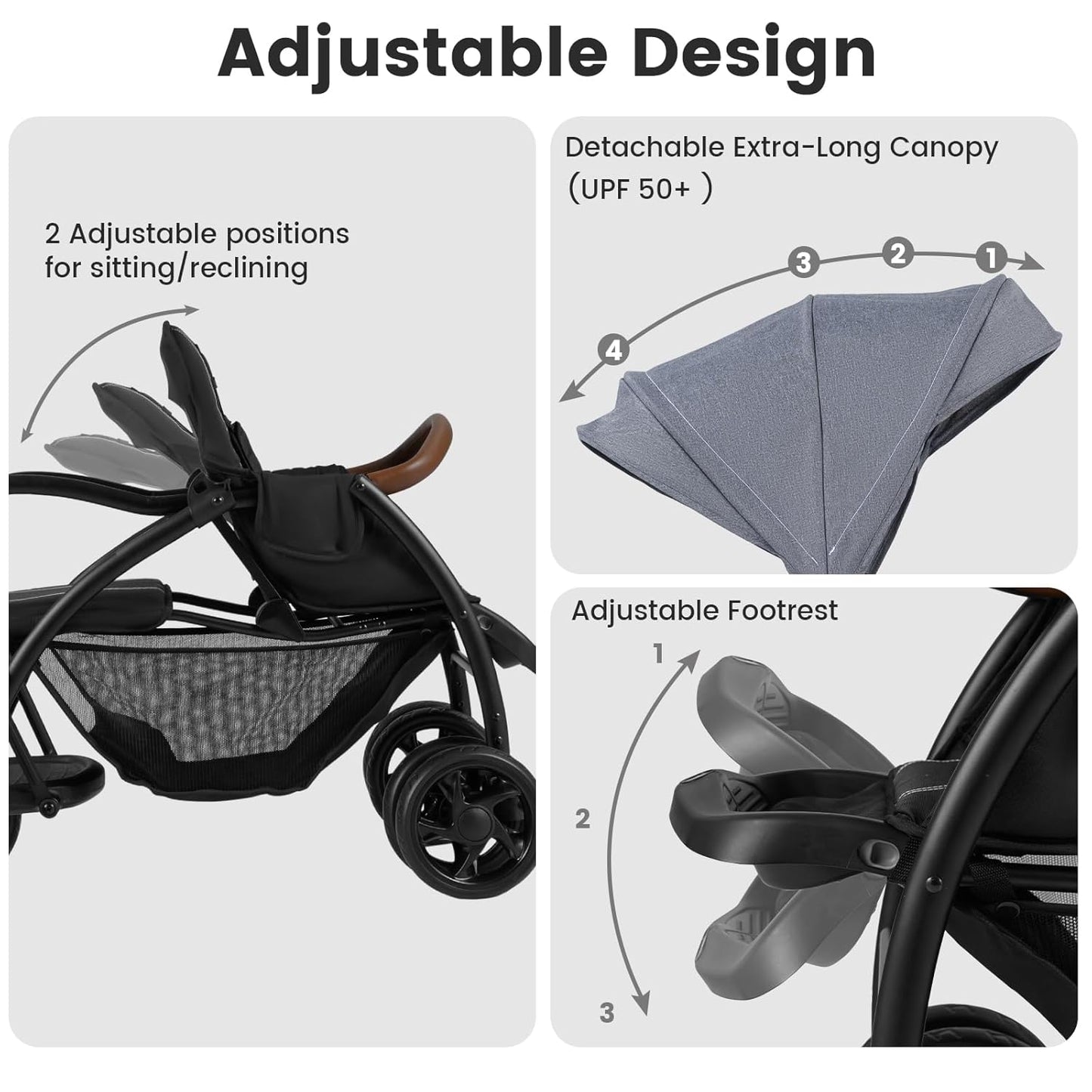 INFANS Sit and Stand Double Stroller, Foldable Tandem with Standing Platform Reclining Backrest, Adjustable Handlebar and Footrest, Storage Basket 5-Point Harnesses, Baby Pushchair for Toddlers