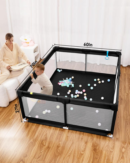 Baby Playpen with Mat, 71" x 59" Extra Large Play Yard for Babies and Toddlers, Baby Fence with Soft Thick Play Mat, Indoor Safety Activity Center for Infants, Easy to Assemble and Clean（Gray）