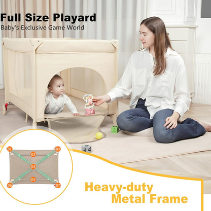 Pack and Play with Changing Table & Carry Bag, 4-in-1 Portable Crib Playpen for Newborn to Toddler, ASTM Certified Foldable Travel Crib with Bassinet(A-Black)