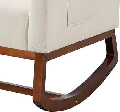 Topeakmart Nursery Rocking Chair, PU Leather Modern Accent Chair with Wood Legs Side Pocket Armchair Glider Rocker for Nursery Living Room Bedroom Lounge, Brown