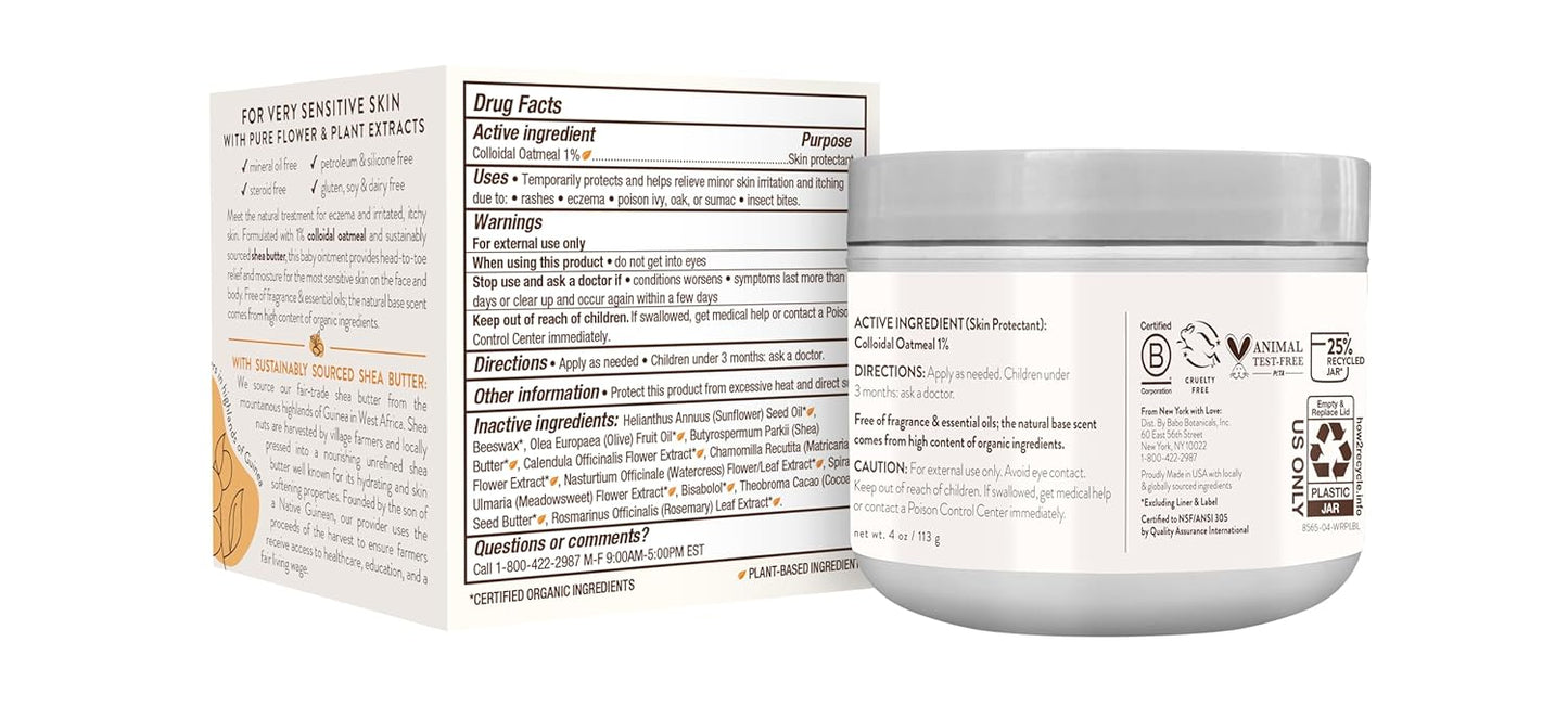 BABO Botanicals Sensitive Baby Fragrance-Free All Natural Healing Ointment - 99% Organic & 1% Colloidal Oat - Steroid-Free - NSF Certified - for Eczema, Irritated/Itchy Skin - Face, Body, Diaper Area