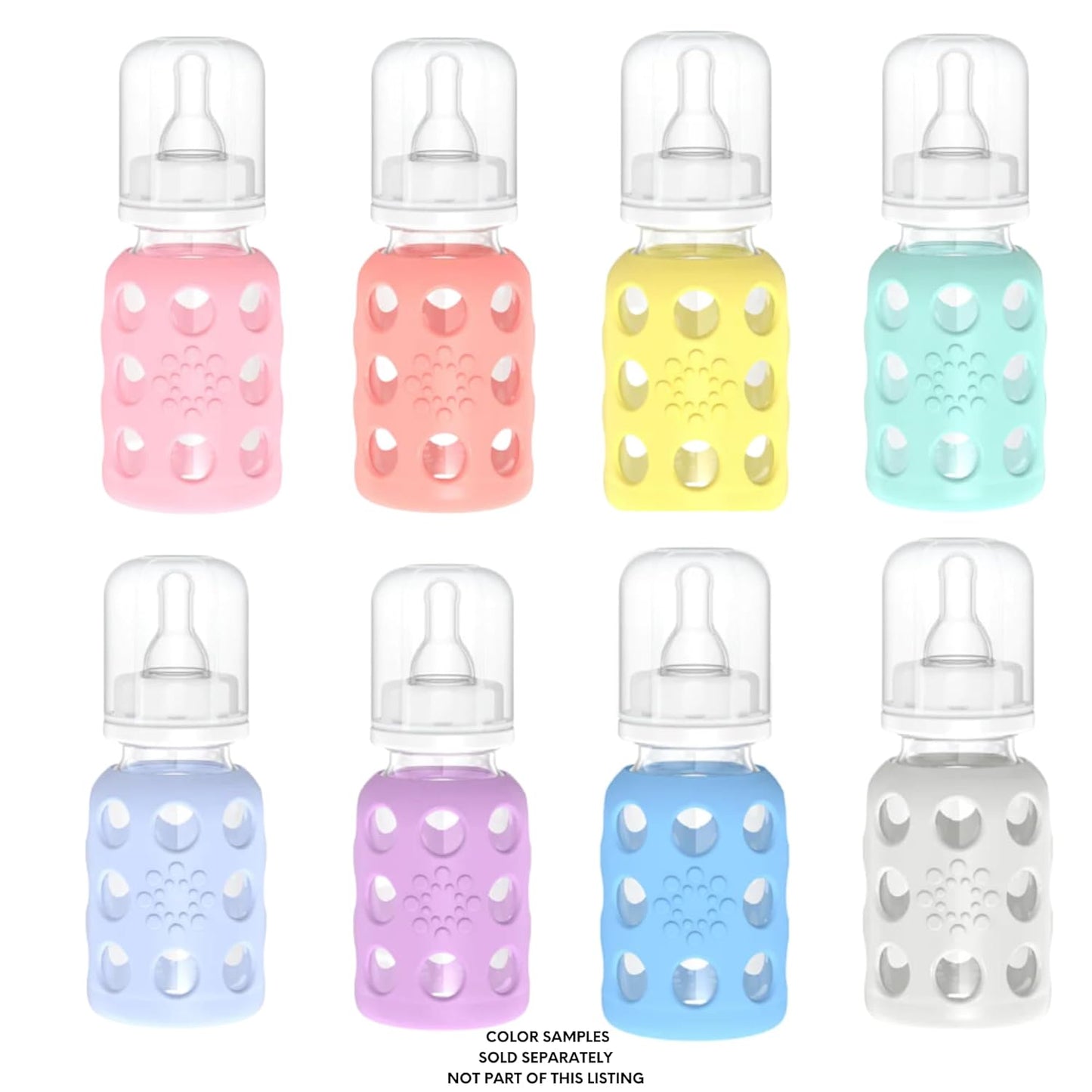 Lifefactory Glass Baby Bottle BPA Free | Protective Silicone Sleeve | 4 oz Pack of 2 | Cantaloupe, Banana