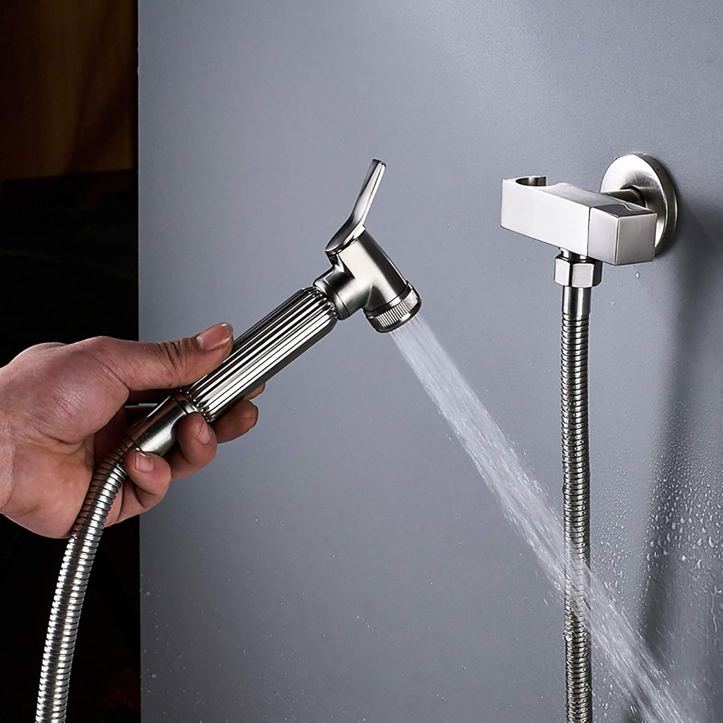 Handheld Bidet Sprayer for Toilet with Single Cold Water, Wall Mounted Bathroom Cloth Diaper Set Brass Kit for Pet Bathing, Personal Hygiene,Brushed Nickel(Chrome)