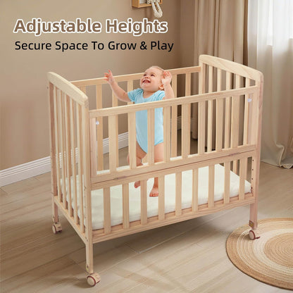 Flwrgirl Baby Bassinets Bedside Sleeper - Portable Pine Wood Bedside Bassinet with Mattress,3 Heights Small Mini Crib,Baby Crib for Newborns,Unpainted | Pine Wood Bassinet, Mattress Included, 3-IN-1 Convertible, Adjustable Height, Locking Wheels, Portalbe