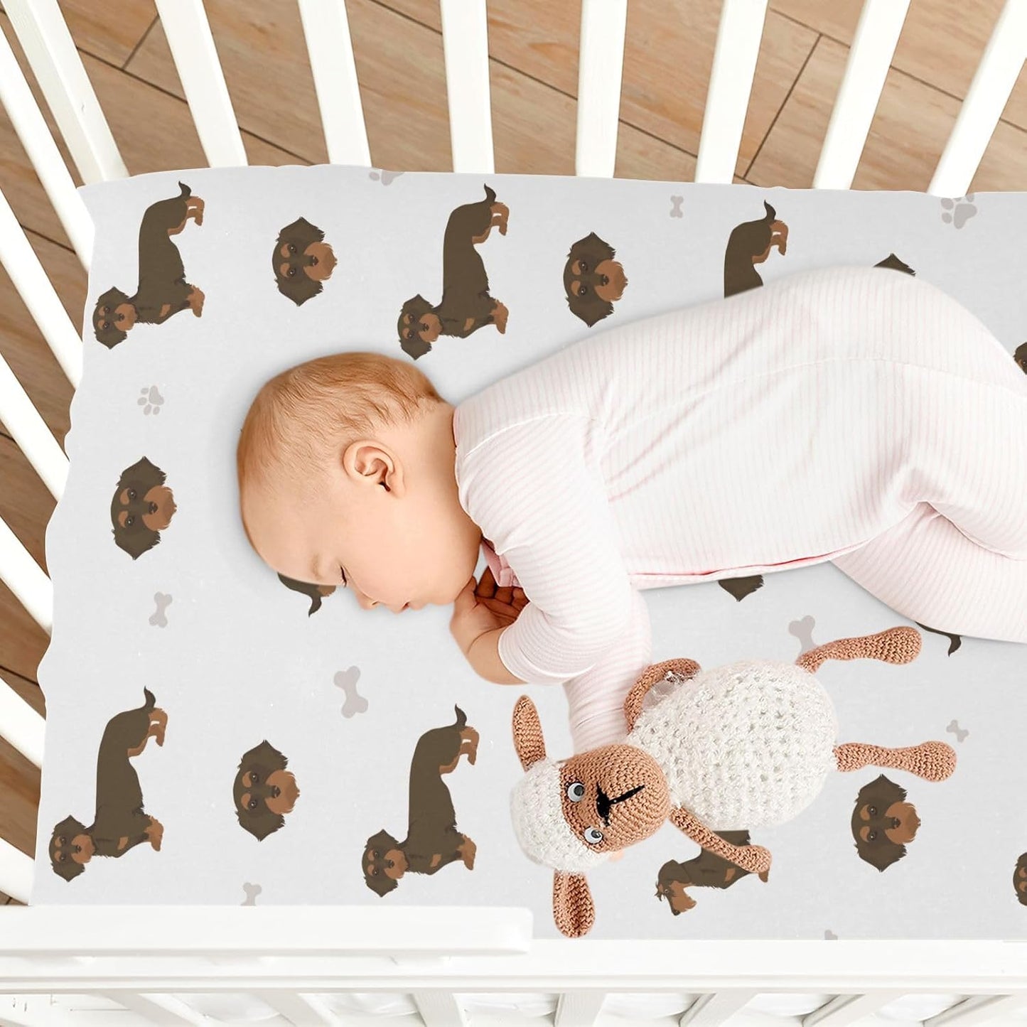 Fitted Crib Sheets White Bears with Clouds Stretchy Portable Playard Sheets for Baby Toddler, Breathable Soft Mini Crib Mattress 39 x 27 in for Boys and Girls
