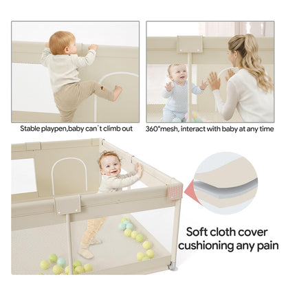Fodoss Baby Playpen 50×50in, Small Play Pen for Babies and Toddlers, Playpen for Apartment, Play Yard, Activity Fence, Baby Playard with All-Side Mesh, Pull Rings