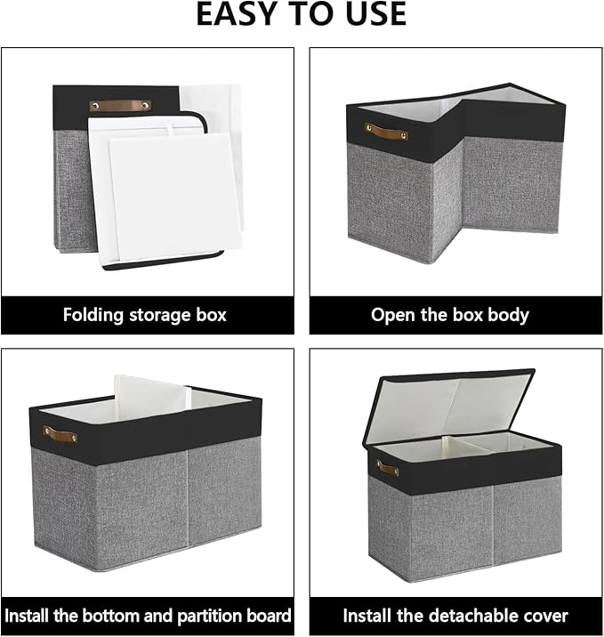 Bagnizer Large Toy Storage Box with Lids, Collapsible Sturdy Baby Storage Organizer Chest Bin Basket for Kids, Boys, Girls, Playroom, Nursery, Bedroom, Closet 25"x13"x16" (Gray and Black)