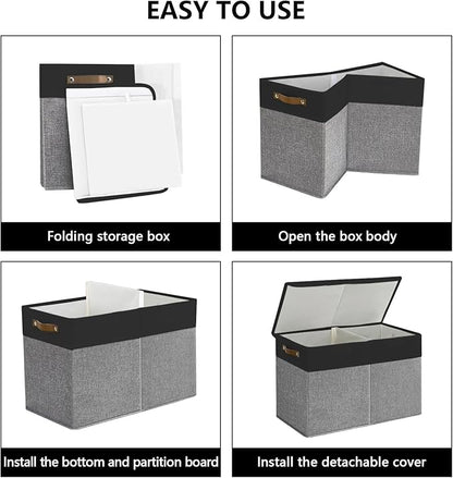 Bagnizer Large Toy Storage Box with Lids, Collapsible Sturdy Baby Storage Organizer Chest Bin Basket for Kids, Boys, Girls, Playroom, Nursery, Bedroom, Closet 25"x13"x16" (Gray and Black)