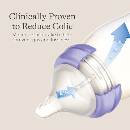 Lansinoh Anti-Colic Baby Bottles, BPA-Free Plastic, 5 Ounces, 4 Count, Extra Slow Flow Nipples (Size XS), Breastfeeding Bottle with NaturalWave Design