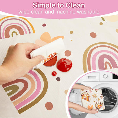 Basumee Splat Mat High Chair Mat Waterproof Baby Play Splat Mat for Under High Chair Food Catcher Highchair Mat for Floor Non Slip Bottom, Pink Rainbow, 46x42 Inches