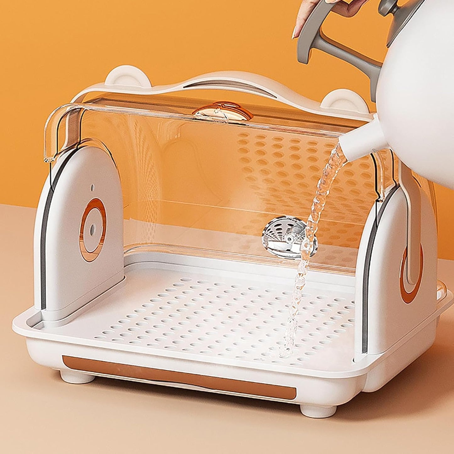 Baby Bottle Drying Rack Storage with 3 Brush, Nursing Bottle Storage Box Organizer with Cover, Portable Kitchen Cabinet Organizer, Durable countertop Dryer (Orange)
