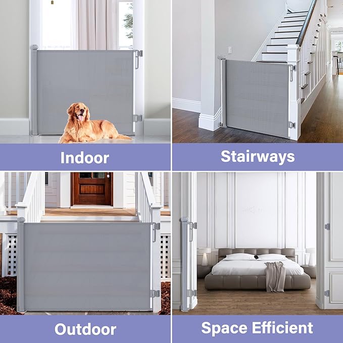 Retractable Baby Gates Extra Wide, PRObebi Retractable Dog Gate for the House Extends to 54" Wide 34" Tall, Gates for Baby Indoor, Stair Gate for Outdoor, Staris, Hallways, Doorways, Deck, Porch