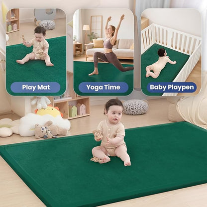 Baby Play Mat for Floor,1.3" Thick Memory foam Tummy Time Mat,Soft Coral Velvet Nursery Rug,Extra Large Non Slip Crawling Mat for Toddlers,Infants,kids,Yoga,Tatami Style for Living Room(Dark Green)