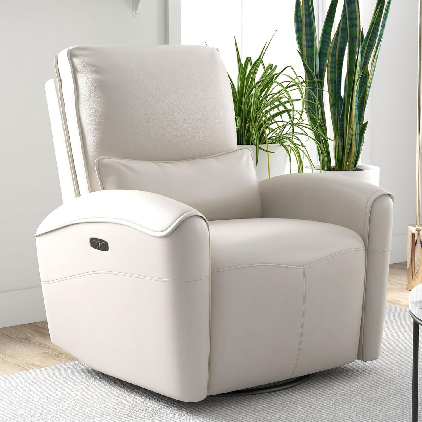 Bonzy Home Power Swivel Rocker Recliner Chair with USB Port, 23.2" Wide Seat, Fixed Lumbar Support, Upholstered Glider Chair for Nursery Living Room, Brown