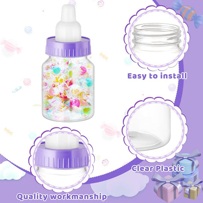 36 Pcs 3.5 Inch Baby Bottle Shower Favor Mini Plastic Candy Bottle Clear Bottles for Baby Shower Mini Feeding Candy Box for Party Favor Gift Decor(Blue)