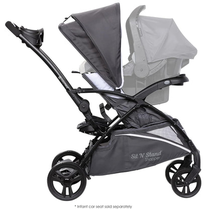 Baby Trend 5-in-1 Kids Shopper and Travel Stroller with Canopy Visor, Storage Basket and 2 Cup Holders, Sit N' Stand, Magnolia - Collapsible Infant and Toddler Stroller and Car Seat Combo System