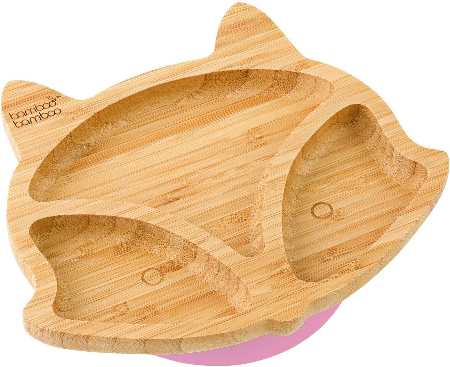 bamboo bamboo Baby and Toddler Plate for Feeding and Weaning, Bamboo Fox Plate with Secure Suction Cup for Babies from 6 Months (Fox, Pink)