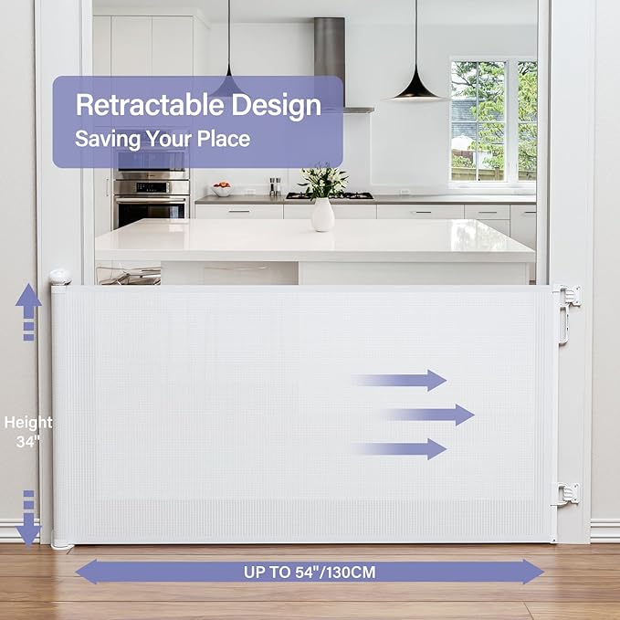 PRObebi Retractable Dog Gate for the House Extends to 54" Wide 34" Tall, Gates for Baby Indoor, Stair Gate for Outdoor, Staris, Hallways, Doorways, Deck, Porch, Need Drilling