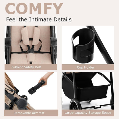 INFANS 2 in 1 Baby Stroller, High Landscape Infant Stroller & Reversible Bassinet Pram, Foldable Pushchair with Adjustable Canopy, Storage Basket, Cup Holder, Suspension Wheels (Black)