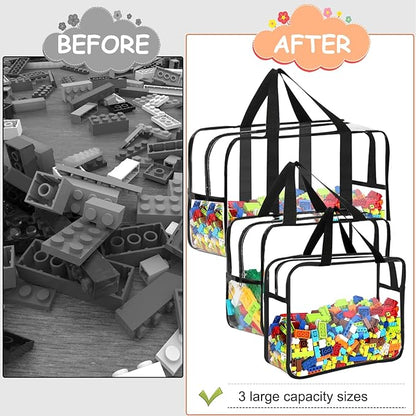 6 Packs Toy Storage Bags with Labels, Reusable Clear PVC Board Game Storage, Travel Waterproof Organizer Bags with Zipper Large Capacity (L, XL, XXL)
