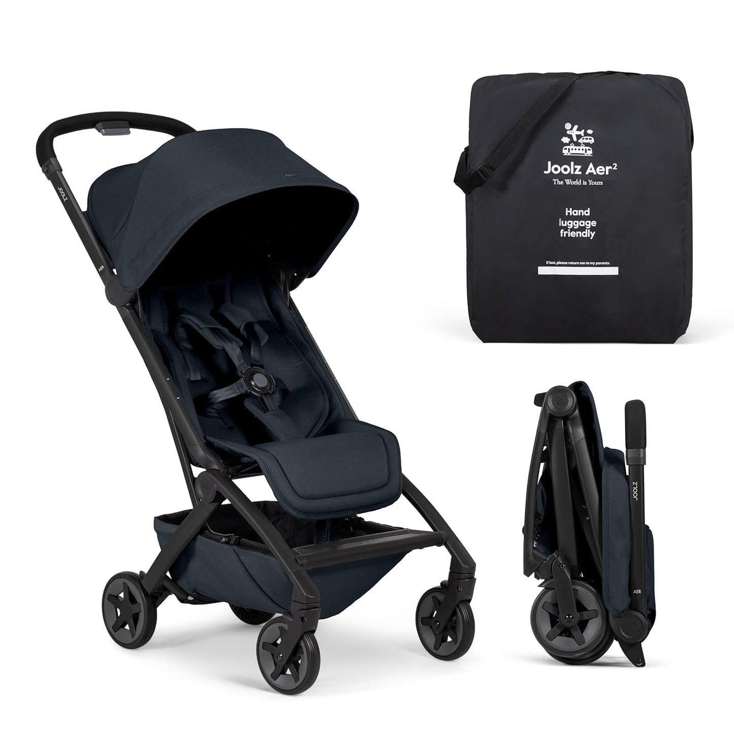 Joolz Aer2 Lightweight Travel Stroller for Baby & Toddler – One-Hand Fold, Compact Carry-On Airplane Approved, Reclining Seat, UPF 50+ Canopy, Travel Pouch, Baby Net – Forest Green