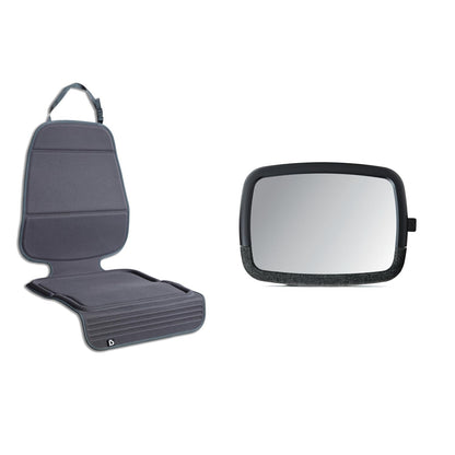 Munchkin Car Seat Cover and Baby Backseat Mirror, Includes Elite Seat Guardian Protector for Under Baby Car Seats & Toddler Booster Seats and Pivot 360 Adjustable Auto Mirror for Rear Facing Carseats