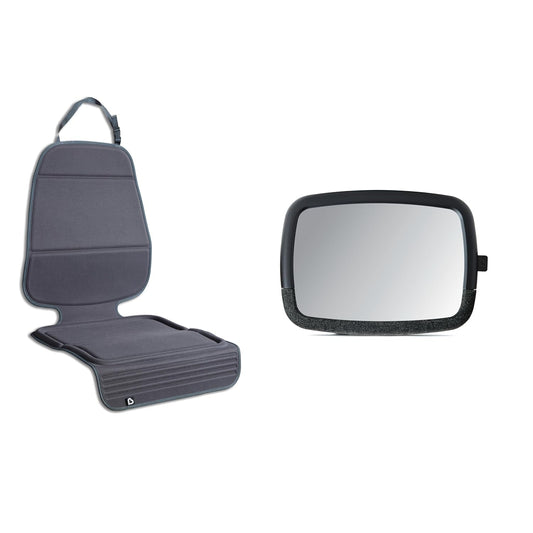 Munchkin Car Seat Cover and Baby Backseat Mirror, Includes Elite Seat Guardian Protector for Under Baby Car Seats & Toddler Booster Seats and Pivot 360 Adjustable Auto Mirror for Rear Facing Carseats