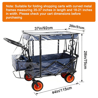 Wagon Rain Cover,Transparent EVA Waterproof Windproof Dustproof Cover for Folding Shopping Cart 35-37 Inch Folding Trolley Cart Accessories,Essential for Baby Stroller Outdoor Camping Picnic & Beach