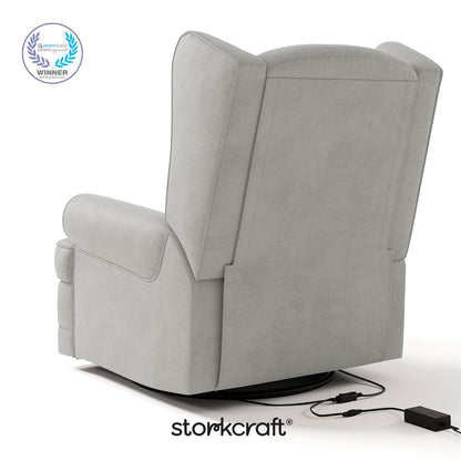 Storkcraft Serenity Glider Recliner Nursery Rocking Chair with USB Charging Port (Ivory) – Premium Upholstered Nursery Glider Recliner with Manual Recline Function, Dual USB Charging