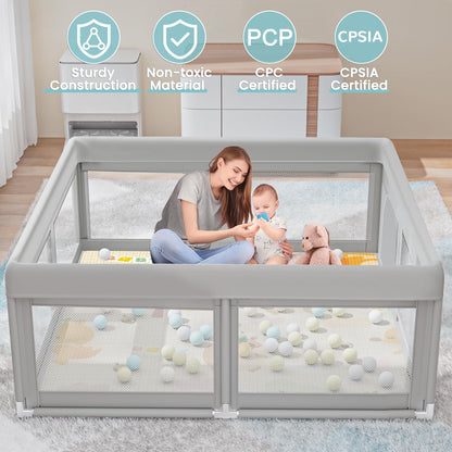 Hiaksedt Baby Playpen 50x50 Inch, Play Pens for Babies and Toddlers Baby Fence Play Yards for Indoor & Outdoor with Breathable Mesh Anti-Fall Playpen