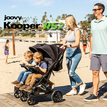 Joovy Kooper X2 Double Stroller, Lightweight Travel Stroller, Compact Fold with Tray, Black