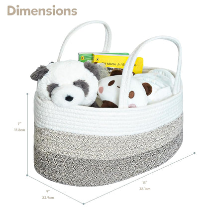 luxury little Diaper Caddy Organizer, Large Cotton Rope Nursery Baby Basket, Changing Table Organizer for Baby Diaper Storage, Portable Car Organizer Removable Divider (Off White, Large)