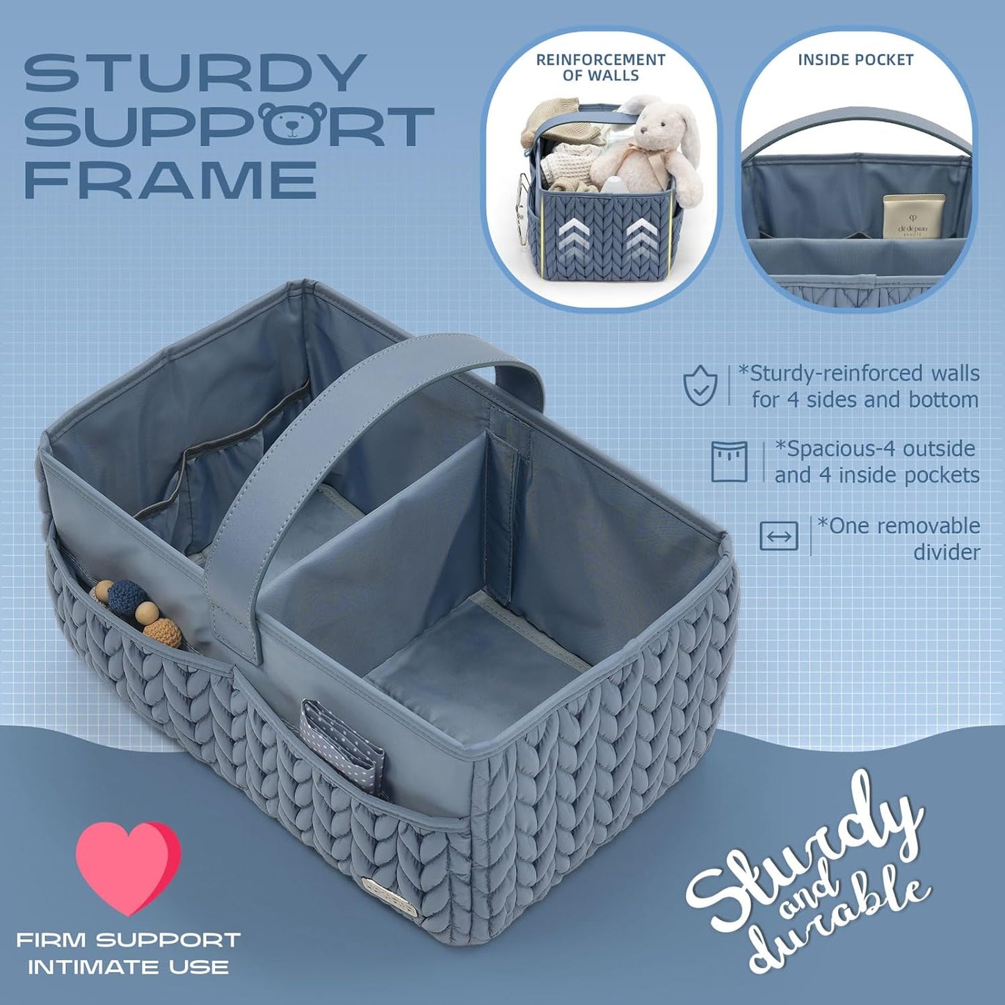 Luxurious Baby Diaper Caddy, Nursery Storage Basket for Newborn Essentials, Travel Baby Basket for Diapers Baby Wipes, Organizer Tote Bag Storage Bin, Baby Shower Gifts(Beige)